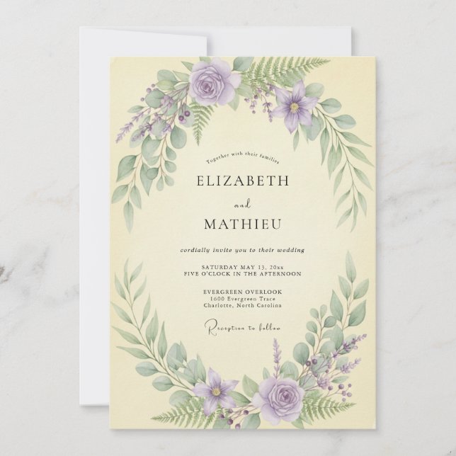 Invitation Mariage Feuillu au Beurre de Lavande (Devant)