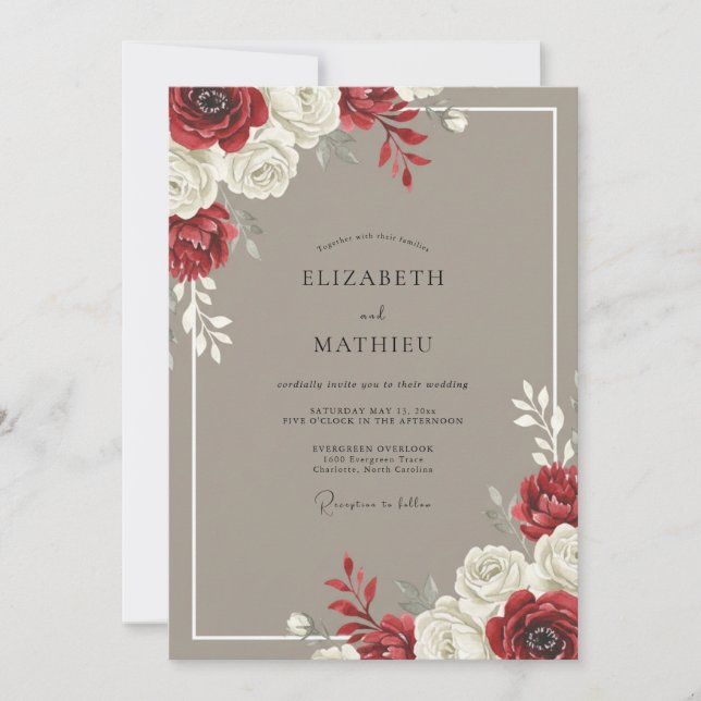 Invitation Mariage Feuillu au Café Crème Écarlate (Devant)