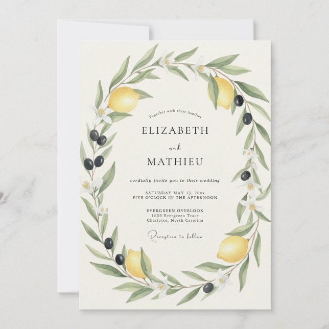 Invitation Mariage Feuillu au Citron et à l'Olive (Devant)