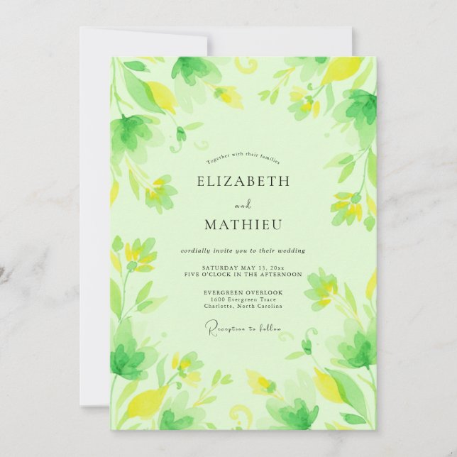 Invitation Mariage Feuillu au Citron et au Lime (Devant)
