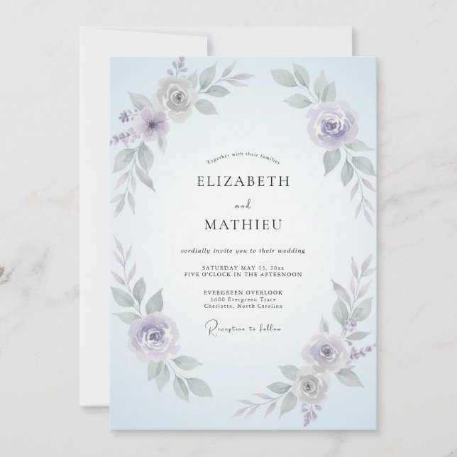Invitation Mariage Feuillu au Pervenche Côtier (Devant)