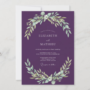 Invitation Mariage Feuillu aux Tons de Prune