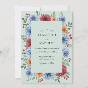 Invitation Mariage Feuillu Azur Ambre