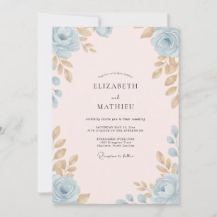 Invitation Mariage Feuillu Azur Champagne