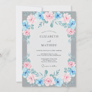 Invitation Mariage Feuillu Azur Doux Rose
