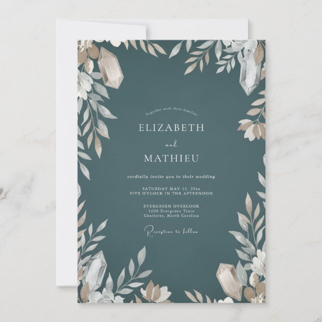 Invitation Mariage Feuillu Beige Ardoise (Devant)