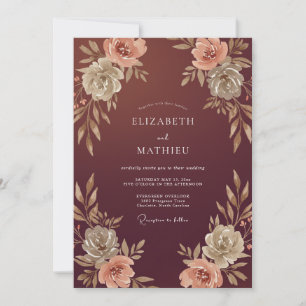 Invitation Mariage Feuillu Beige Bordeaux