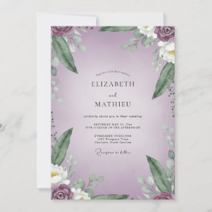 Invitation Mariage Feuillu Blanc Perle de Lilas