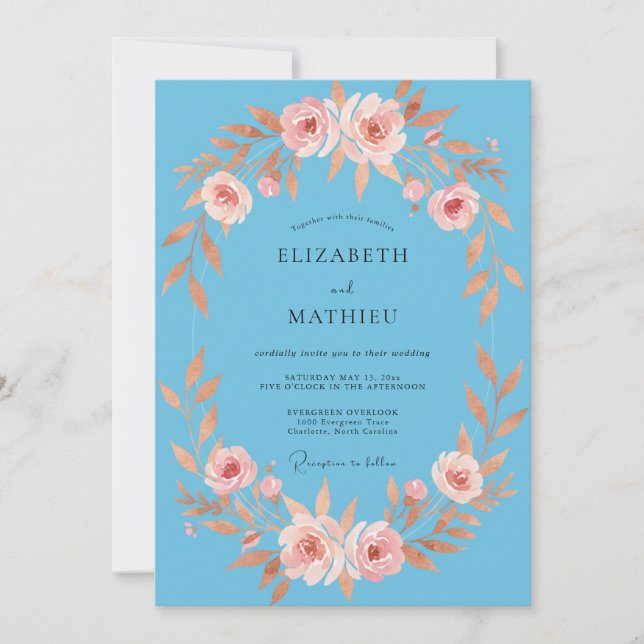Invitation Mariage Feuillu Bleuet Abricot (Devant)