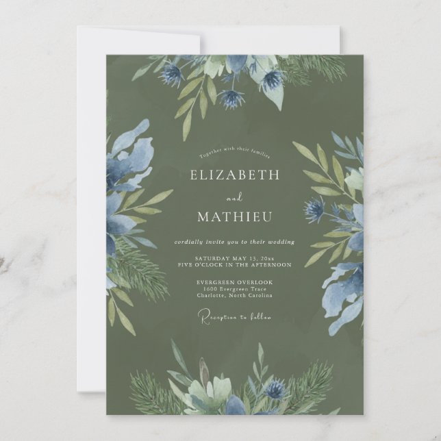 Invitation Mariage Feuillu Bleuet de Cornouaille (Devant)