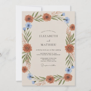 Invitation Mariage Feuillu Bleuet Rouille
