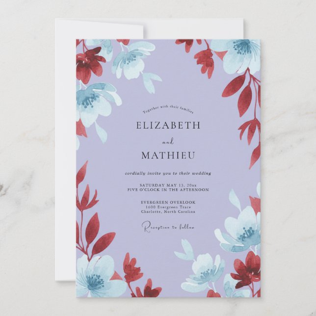 Invitation Mariage Feuillu Bourguignon Lilas (Devant)