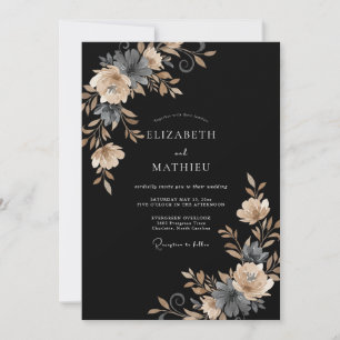 Invitation Mariage Feuillu Champagne Noir