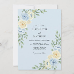 Invitation Mariage Feuillu Champagne Pervenche