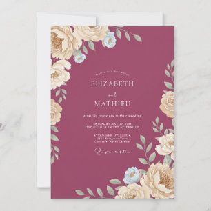 Invitation Mariage Feuillu Champagne prune