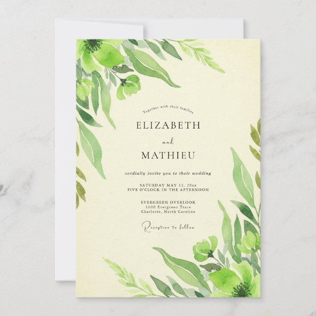 Invitation Mariage Feuillu Chartreuse (Devant)