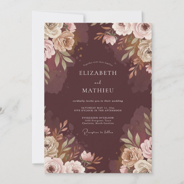 Invitation Mariage Feuillu Chocolat Taupe (Devant)