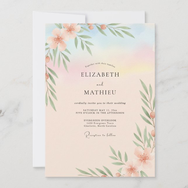 Invitation Mariage Feuillu Ciel Abricot (Devant)