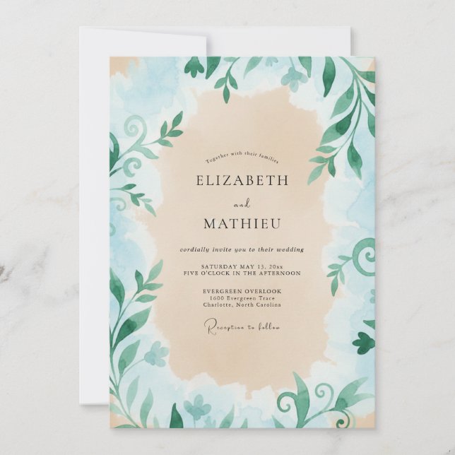 Invitation Mariage Feuillu Crème Azur (Devant)