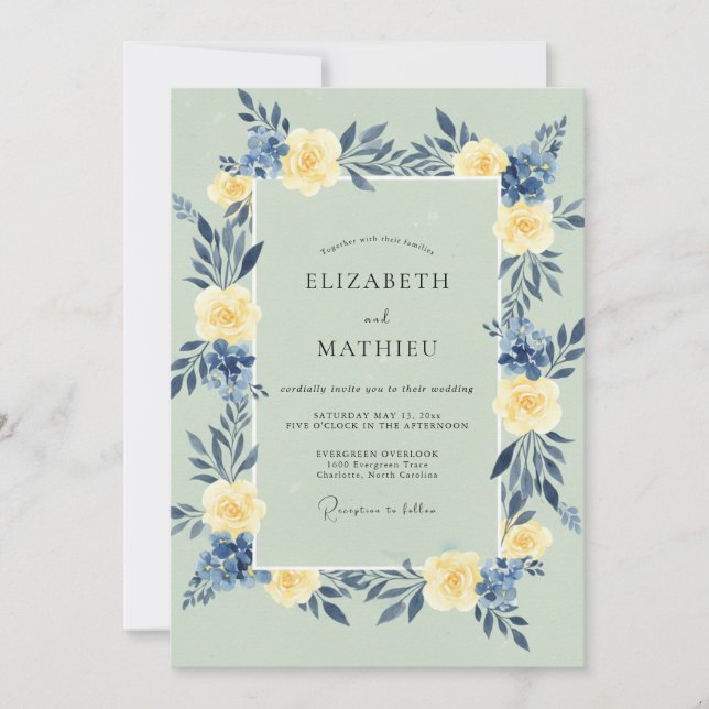 Invitation Mariage Feuillu Crème de Mer (Devant)