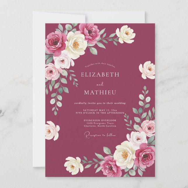 Invitation Mariage Feuillu Crème Mauve (Devant)