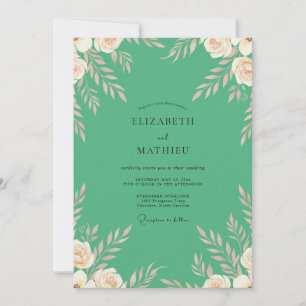 Invitation Mariage Feuillu Crème Menthe