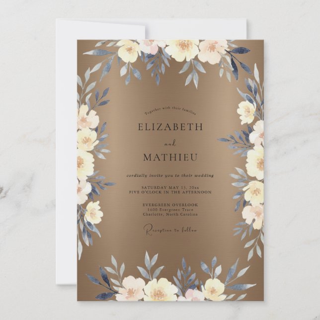 Invitation Mariage Feuillu Crème Taupe (Devant)