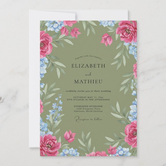 Invitation Mariage Feuillu de Bleuet Sauge (Devant)