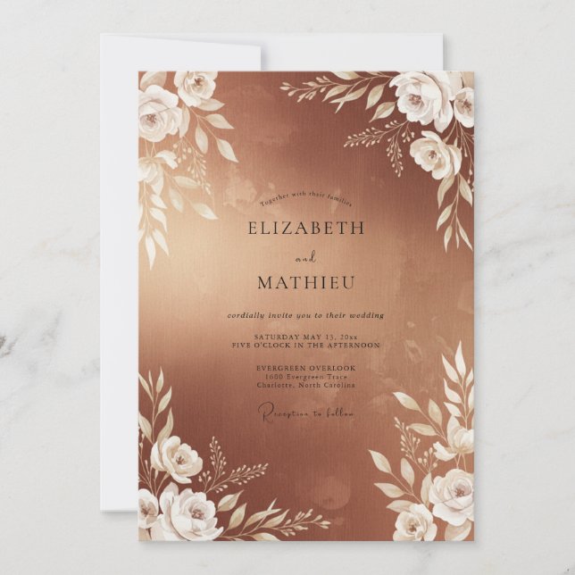 Invitation Mariage Feuillu de Cuivre (Devant)