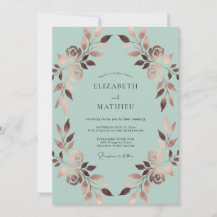 Invitation Mariage Feuillu de Cuivre Menthe