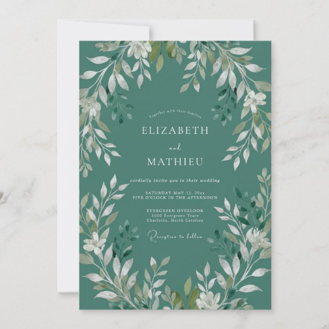 Invitation Mariage Feuillu de Feuillaison de Mer Sombre (Devant)