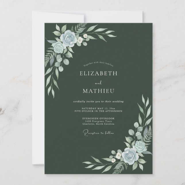 Invitation Mariage Feuillu de Forêt d'Ardoise (Devant)