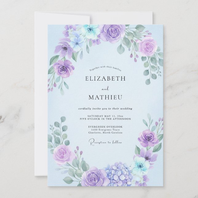 Invitation Mariage Feuillu de Lilas Violet (Devant)