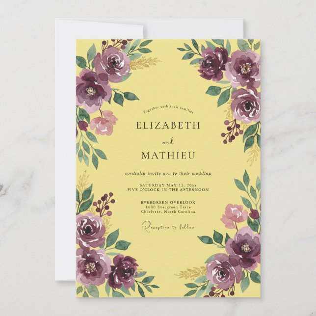 Invitation Mariage Feuillu de Maïs et Prune (Devant)