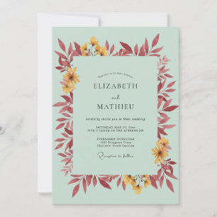 Invitation Mariage Feuillu de Menthe Bordeaux