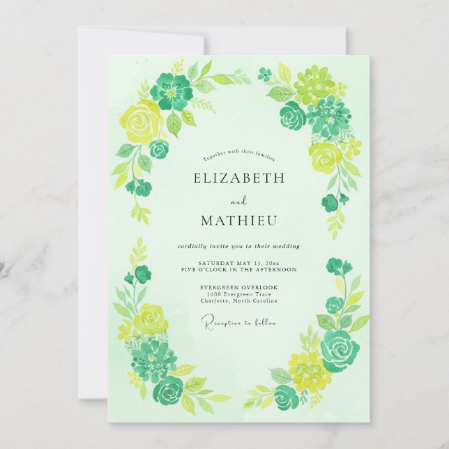 Invitation Mariage Feuillu de Menthe Citron (Devant)