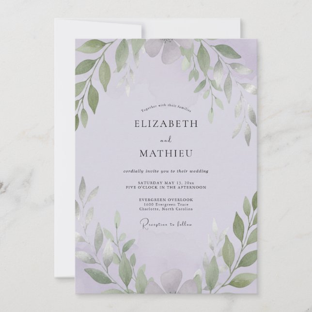 Invitation Mariage Feuillu de Sauge Améthyste (Devant)