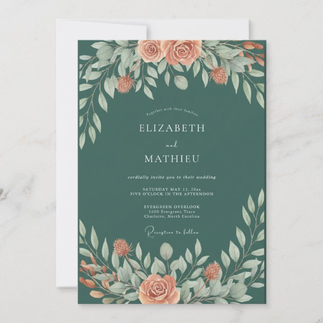 Invitation Mariage Feuillu de Sauge Corail (Devant)