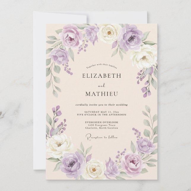 Invitation Mariage Feuillu de Sauge Lavande (Devant)