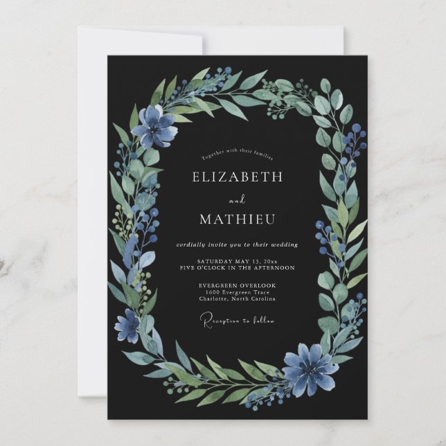Invitation Mariage Feuillu en Acier Charbon (Devant)