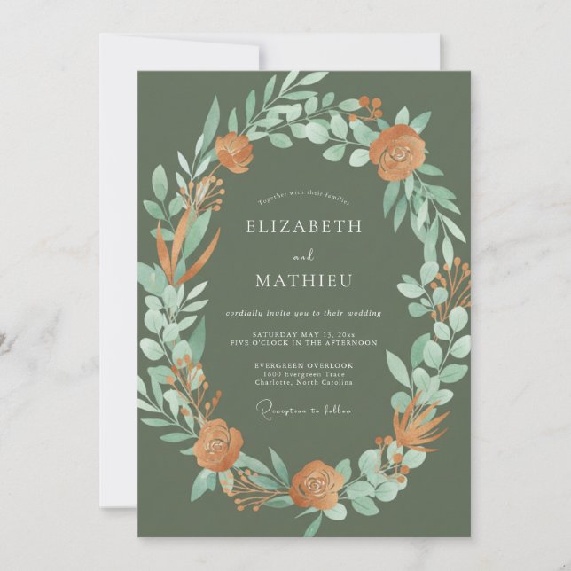 Invitation Mariage Feuillu en Argile Olive (Devant)
