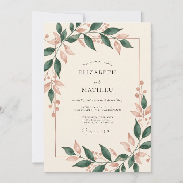 Invitation Mariage Feuillu Forêt Mauve (Devant)