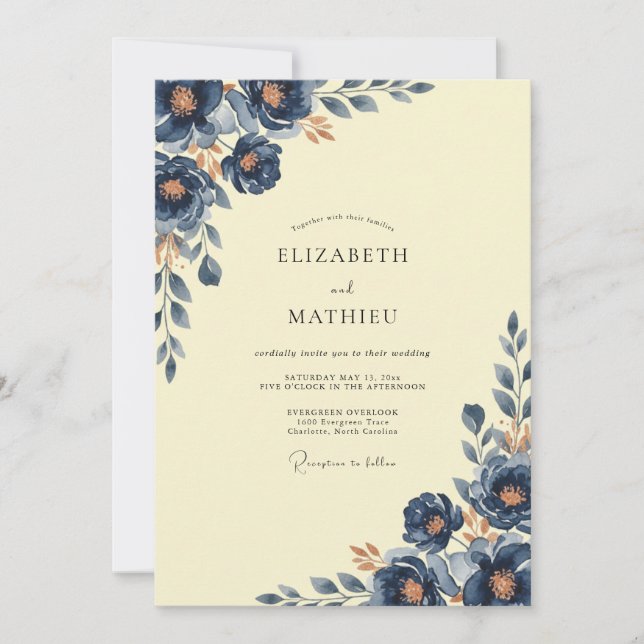 Invitation Mariage Feuillu Indigo Buttercream (Devant)