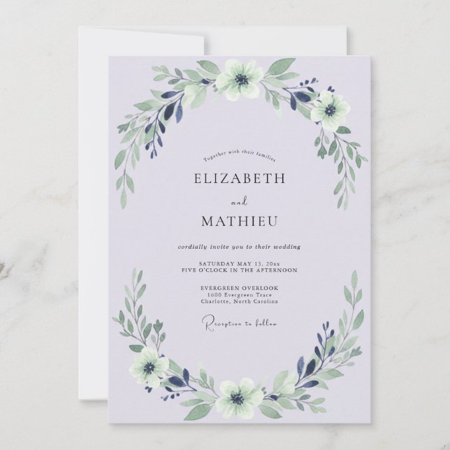 Invitation Mariage Feuillu Indigo Lilas (Devant)
