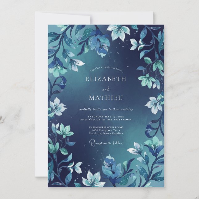 Invitation Mariage Feuillu Indigo Minuit (Devant)