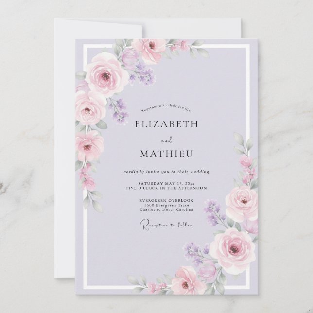 Invitation Mariage Feuillu Lavande Mauve (Devant)