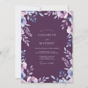 Invitation Mariage Feuillu Lilas et Prune
