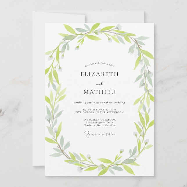 Invitation Mariage Feuillu Lime Argenté (Devant)