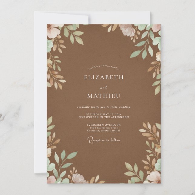 Invitation Mariage Feuillu Marron (Devant)