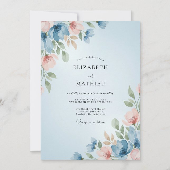 Invitation Mariage Feuillu Mauve Assourdi Ardoise (Devant)